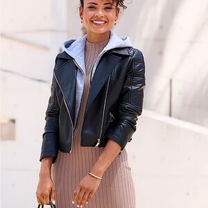 Black Leather Jacket with Cropped Silhouette